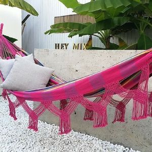Pink Macrame Hammock 79" x 59"